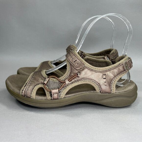 Clarks Women's Size 6 Bronze Leather Velcro Strap Sandals - Picture 4 of 11